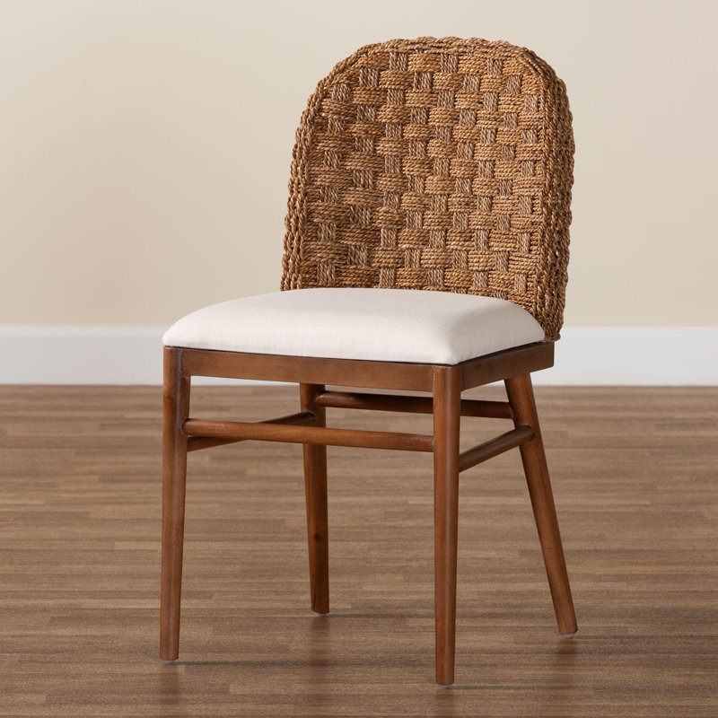 Highland Dunes Aaqil Acacia Wood and Seagrass Side Dining Chair Wayfair